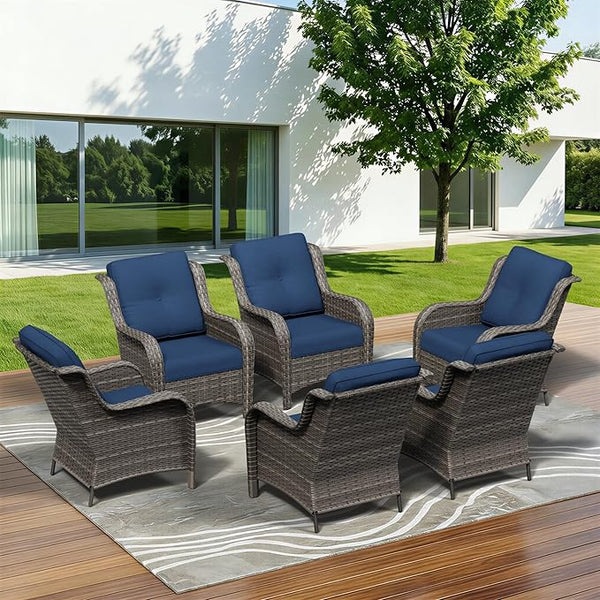 6 Piece Outdoor Wicker Patio Furniture Set, Patio Chairs Set with Thickened Olefin Cushions, High Back and Deep Seating - Photo 1