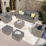 ovios Patio Furniture Set, 7 Pieces Outdoor Wicker Sofa Couch with Swivel Rocking Chairs Glass Table Comfy Cushions - Photo 1