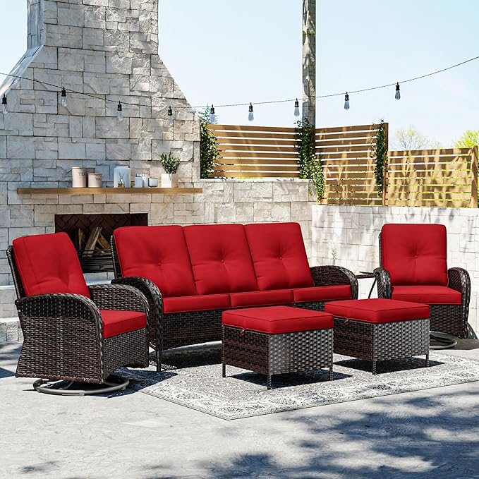 Joyside Wicker Patio Furniture Set, 6 Piece Outdoor Furniture Set with Thickened Cushions, High Back, Deep Seating - Photo 7