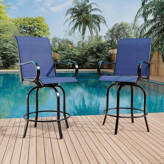 Swivel Bar Stools 2-Piece Set, Outdoor Patio Bar Height Chairs with Rust-Resistant Metal Frame & All-Weather Textile, Taupe High Top Stools for Garden, Balcony, Backyard(Black)