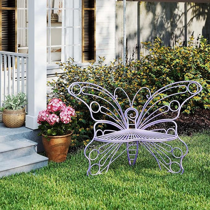 Purple Cute Butterfly Benches for Outdoors, Pretty Garden Bench & 50" Metal Outside Bench, Front Porch Benches Outdoor with Sturdy Frame for Lawn Yard Balcony (Purple)