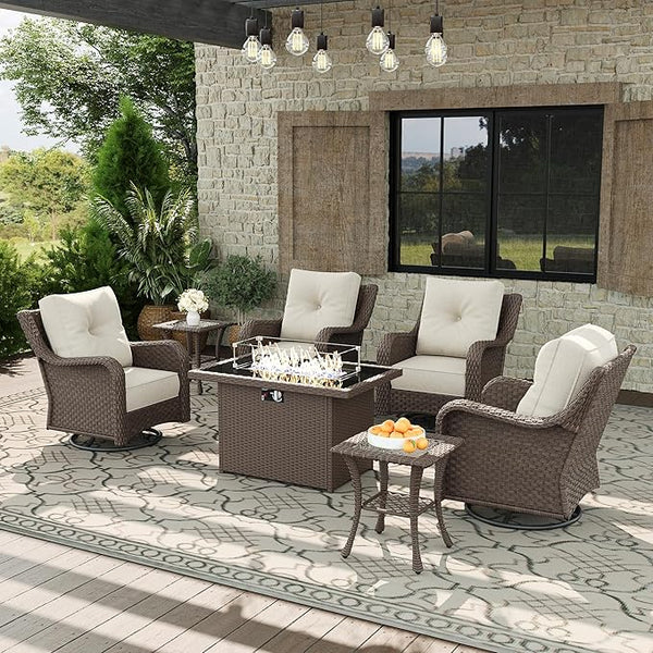 7 Piece Patio Furniture Set with Fire Pit Table - Photo 1