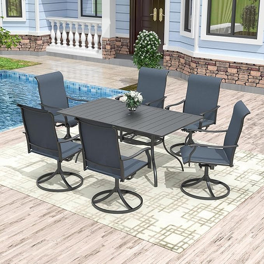 Patio Dining Table for 6 Person, Outdoor Metal 63x38 Inch Rectangle Table with 1.57" Umbrella Hole for Garden Lawn Backyard Poolside Parties, Black