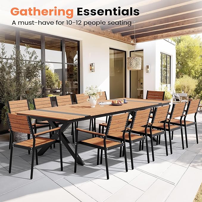 Pellebant 118" Outdoor Dining Table for 8-12, 10ft Aluminum Patio Table with Umbrella Hole - Photo 3