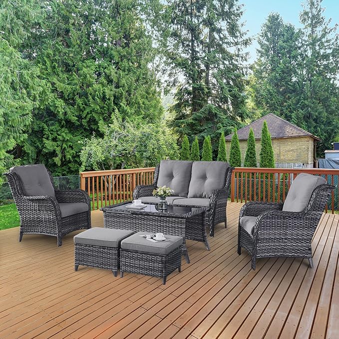 Belord 6 Pieces Patio Furniture Set Outdoor Wicker Furniture, 2 Patio Wicker Chairs with 1 Loveseat Sofa - Photo 8