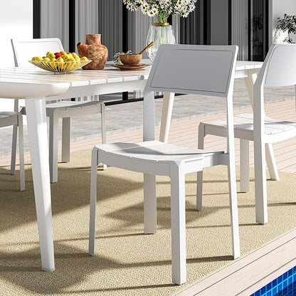 VECELO 4 Pack Stackable Dining Chairs, Plastic Patio Chairs for Indoor Outdoor Use in Kitchen, Poolside, No Assembly, Modern White