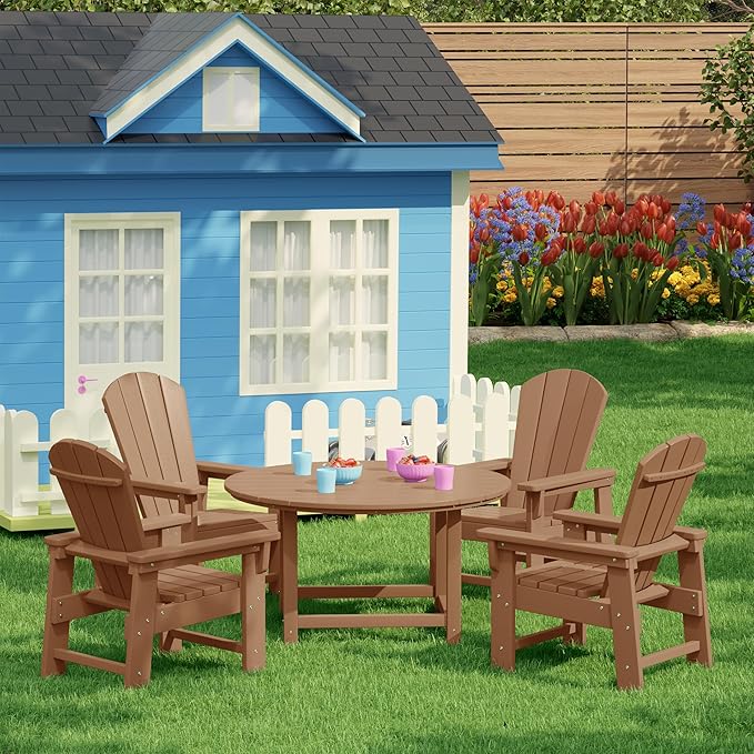 Costaelm Kids Lawn Chair, Toddler Outdoor Chair Kids Patio Furniture and Outdoor Children Picnic Activity Modern Adirondack Chairs for Garden, Patio, Backyard & Beach, Teak