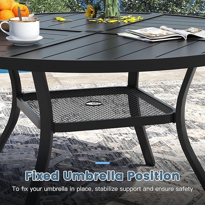 DIFY 40.6" Round Outdoor Patio Dining Table for 4, Metal Patio Table with 1.57" Adjustable Umbrella Hole - Photo 5
