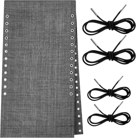 Queekay Chair Replacement Fabric with 4 Bungee Cord Lounge Chair Cloth Mesh Repair Kit for Patio Recliner Outdoor Lawn Pool(63 x 17 Inch,Black Grey)