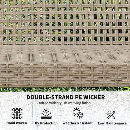 Outsunny Wicker Outdoor Couch, 3-Seat Rattan Outdoor Patio Sofa, 1000 lbs. Capacity, Acacia Wood Patio Furniture Couch with Steel Seat and Armrests for Backyard, Porch, Teak