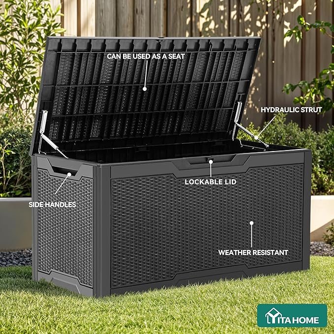 YITAHOME 100 Gallon Large Resin Deck Box Outdoor Storage Boxes for Patio Furniture, Outdoor Cushions - Photo 5