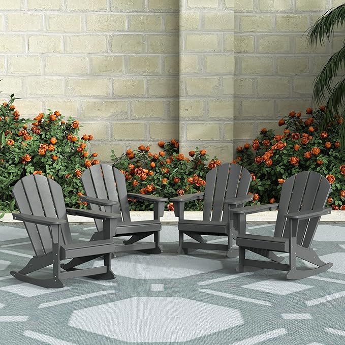 WestinTrends Malibu Outdoor Patio Porch Rocking Adirondack Chair (Set of 4), Gray