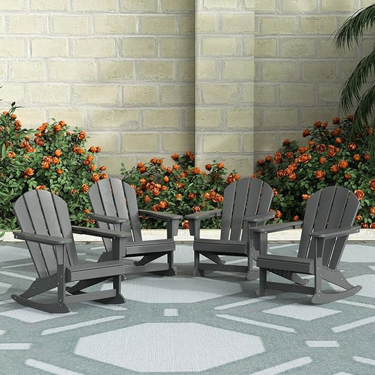 WestinTrends Malibu Outdoor Patio Porch Rocking Adirondack Chair (Set of 4), Gray