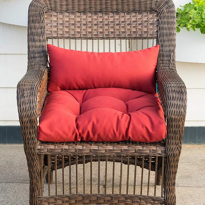 QILLOWAY Outdoor Patio Wicker Seat Cushions Group Loveseat/Two U-Shape/Two Lumbar Pillows for Patio Furniture,Wicker Loveseat,Bench,Porch,All Weather, Settee of 5 (RED)