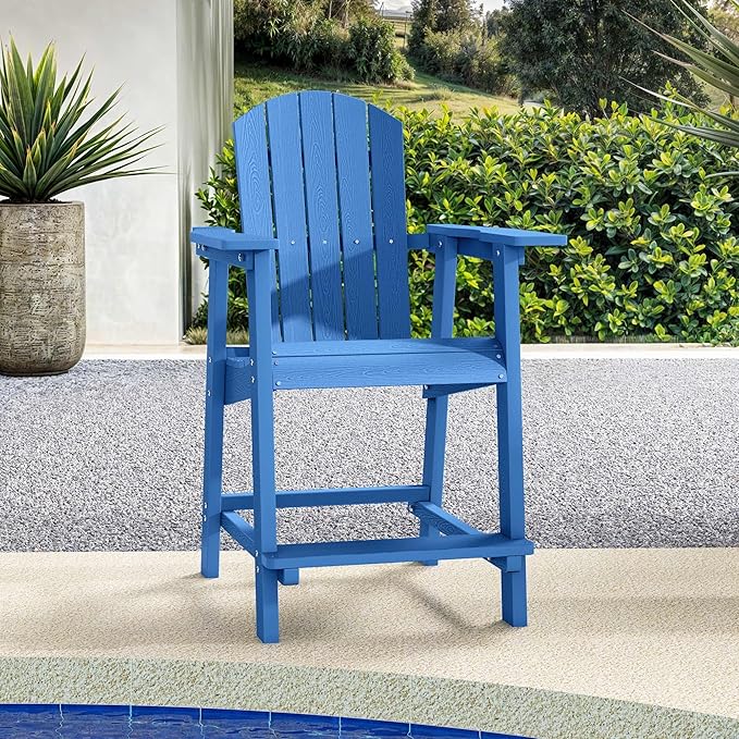 YITAHOME Tall Adirondack Chair, Poly Bar Height Balcony Seating, HIPS High Back Outdoor Chairs, Bar Stools Lifeguard Chair for Balcony Deck Pool Patio, Navy Blue
