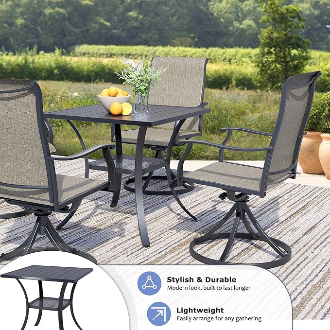 27.6" Square Outdoor Patio Table, All-Weather Metal Patio Table with Storage Shelf - Photo 4