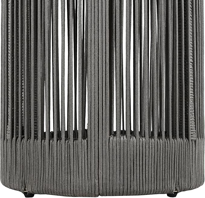 15" Outdoor Rustic Side Table,Rattan Rope & Acacia Wood End Table with Round Top & Iron Frame, Easy Assembly, Versatile Weather-Resistant Patio Furniture for Garden, Yard, Balcony, Gray Teak
