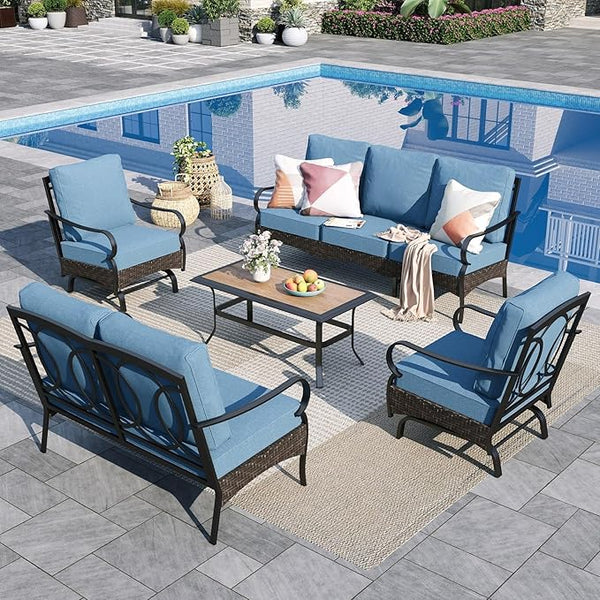 Sophia & William Patio Furniture Set, 5 Piece Metal Outdoor Conversation Set with 3-Seater Outdoor Couch, 2 Sofa Chairs - Photo 1