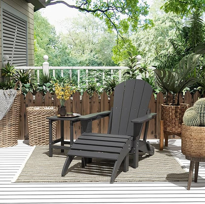 WestinTrends Malibu Outdoor Lounge Chairs, 3-Pieces Adirondack Chair Set with Ottoman and Side Table, All Weather Poly Lumber Patio Lawn Folding Chair for Outside Pool Garden Backyard, Gray