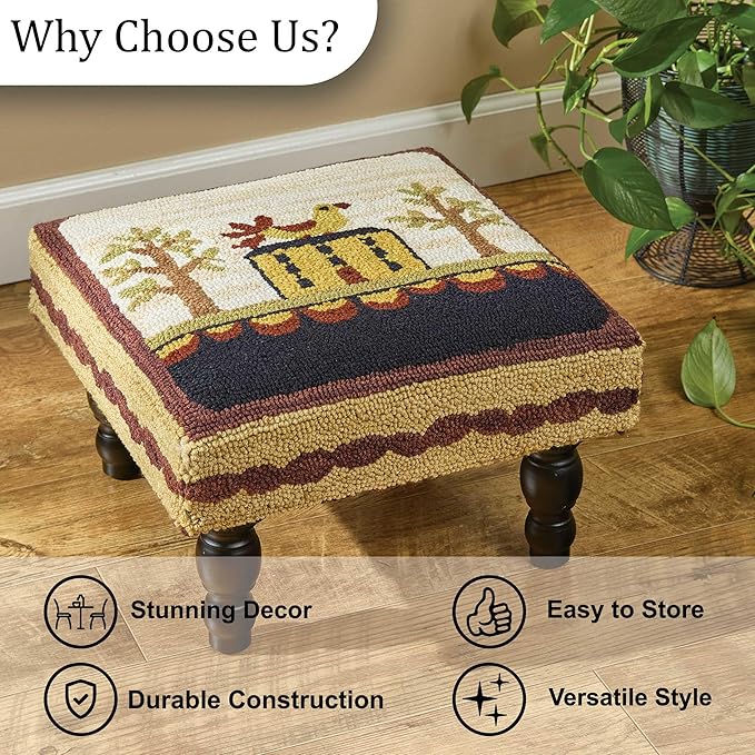 Park Designs Bless Our Home Hooked Stool, Farmhouse Style Ottoman, Country Home Decor