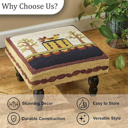 Park Designs Bless Our Home Hooked Stool, Farmhouse Style Ottoman, Country Home Decor