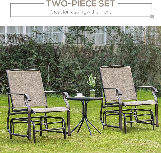 Outsunny 2 Piece Glider Set, Outdoor Swing Chairs, Patio Rocking Armchairs with Breathable Mesh Fabric - Photo 8