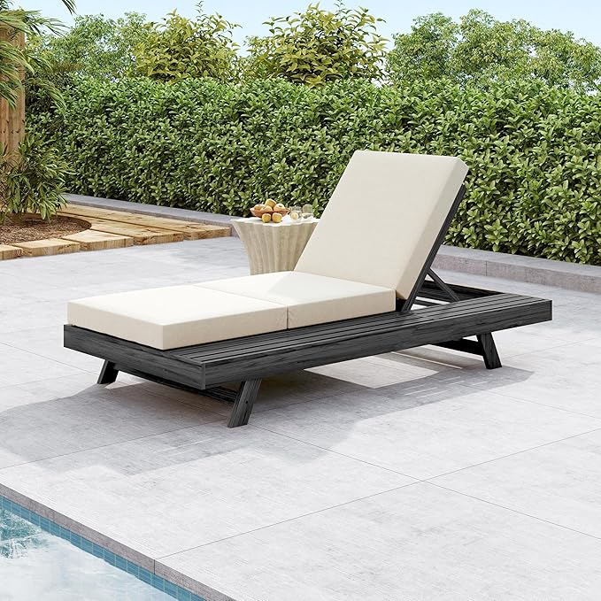 espidoo Adjustable Outdoor Chaise Lounge: 4-Position Reclining Backrest for Backyard & Poolside - Solid Acacia Wood Frame with Triple-Fold Cushion - 2-Piece Set for Sunbathing & Relaxation