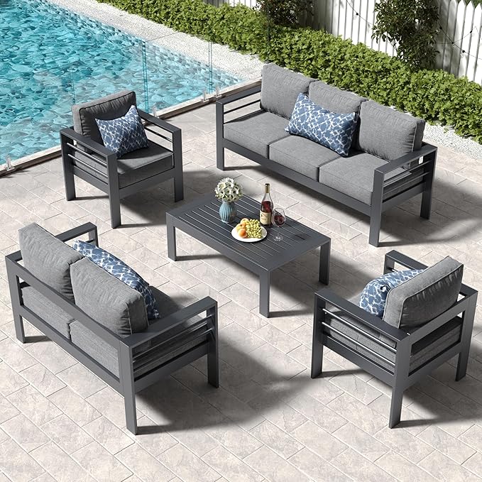 LayinSun Aluminum Outdoor Patio Coffee Table Modern Rectangle All-Aluminum End Table with Metal Frame - Photo 2