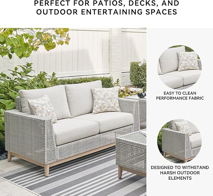 Signature Design by Ashley Seton Creek Cottage Nuvella Weather Resistant Fabric Outdoor Loveseat with Cushion and 2 - Photo 5