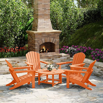 WestinTrends Dylan 5-Piece Outdoor Patio HDPE Adirondack Chair with Round Coffee Table Conversation Set, Orange