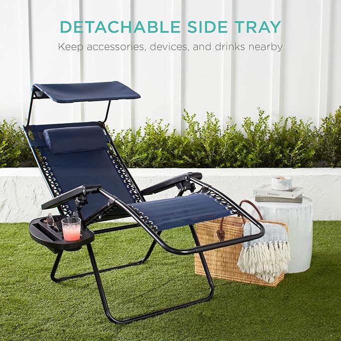 Best Choice Products Folding Zero Gravity Outdoor Recliner Patio Lounge Chair w/Adjustable Canopy Shade, Headrest - Photo 7