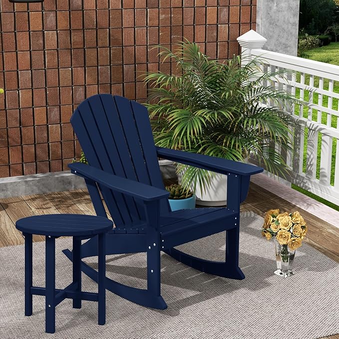 Costaelm Outdoor Adirondack Chair, All Weather Resistant Lawn Chairs Balcony Chair and Fire Pit Chairs, Deck Chairs Outdoor Porch Rocking Chair High Back HDPE Poly Lumber, Navy Blue