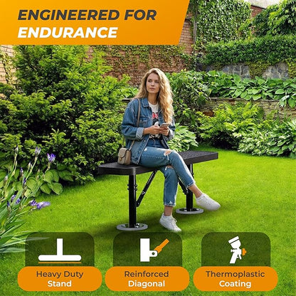 Heavy-Duty Outdoor Metal Bench, Thermoplastic-Coated, Surface, Weatherproof, Commercial-Grade for Parks, Gardens, Patios, Stores & More (4 Ft - Surface, Black)