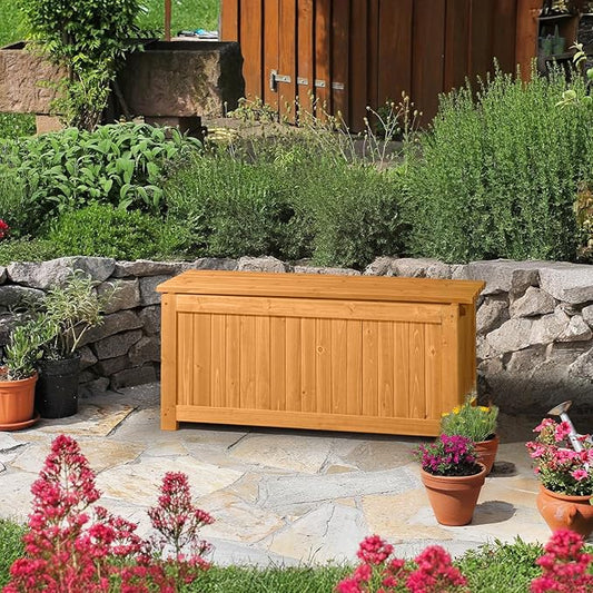 VINGLI Outdoor Wood Bench with Planter Boxes, 2-in-1 All-Weather Porch Bench Seat ＆ Open-Ended Wooden Raised Garden Bed, for Balcony Yard Patio (Rectangle)