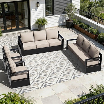 Outdoor Aluminum Furniture Set, 4-Piece Patio Conversation Set, 2 Chairs and 2 Sofa, All-Weather Metal Frame, 6" Thick Removable Cushions, Deep Setting for Garden, Poolside and Porch