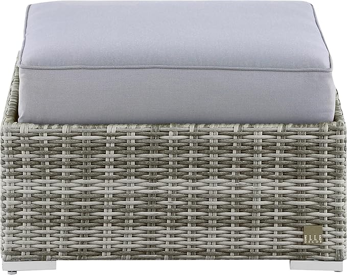 Elle Decor Vallauris Patio Outdoor Furniture Collection, Premium All Weather Wicker, Ottoman, Gray - Photo 4