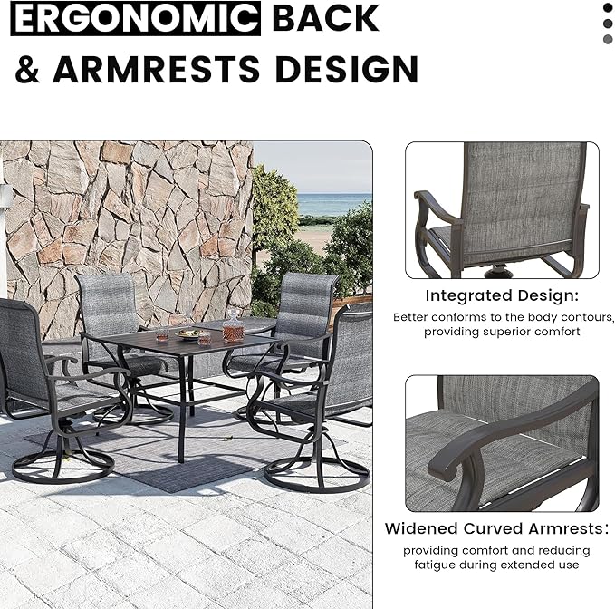 Patio Swivel Chairs Set of 2, Outdoor Dining Chairs with High Back, All-Weather Swivel Rocker Chair for Lawn, Porch or Garden (Padded Dark Grey)