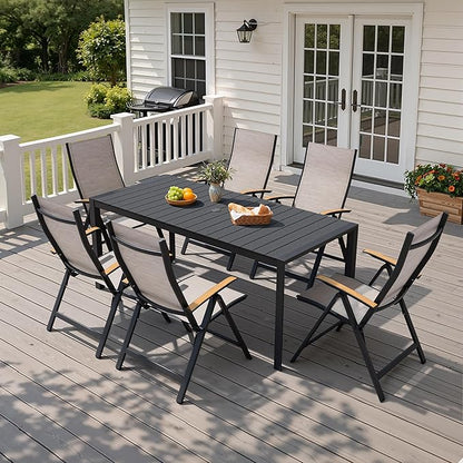Crestlive Products Outdoor Dining Table for 6, 71in Aluminum Patio Dining Table with Umbrella Hole Weather-Resistant Rectangle Outside Table for Garden Backyard Indoor, Black