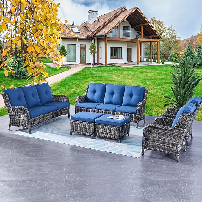 Rilyson Wicker Patio Furniture Set - 6 Piece Rattan Outdoor Sectional Conversation Sets with 2 Sofa - Photo 1