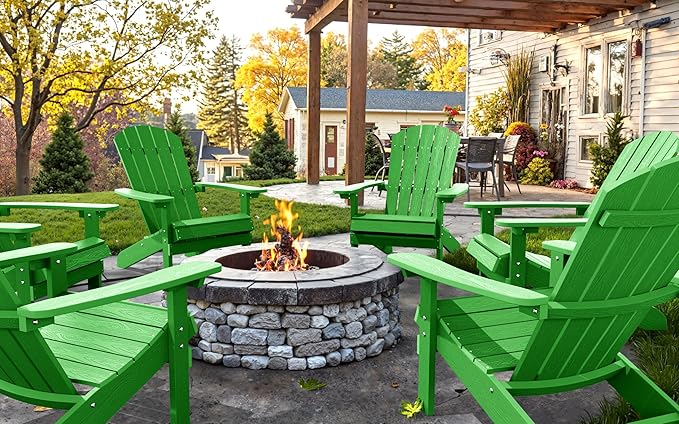 YEFU Adirondack Chairs Set of 2 Plastic Weather Resistant, Outdoor Chairs 5 Steps Easy Installation for Outdoor, Patio, Campfire (Lime)
