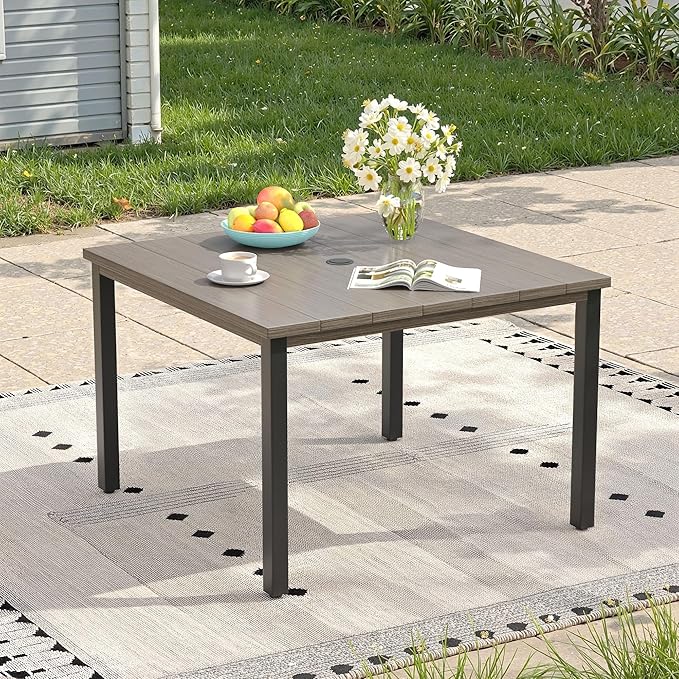 Outdoor Dining Table with Adjustable Umbrella Hole, 40.2" All-Weather Square Patio Dining Table for 4 - Photo 1