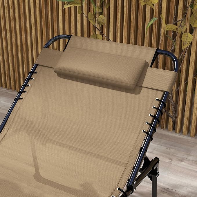Outsunny 2 Piece Folding Chaise Lounge with 5-Level Reclining Back, Tanning Chair with Face Hole - Photo 8