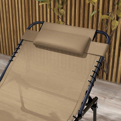 Outsunny 2 Piece Folding Chaise Lounge with 5-Level Reclining Back, Tanning Chair with Face Hole, Outdoor Lounge Chair with Side Pocket & Headrest for Beach, Yard, Patio, Beige