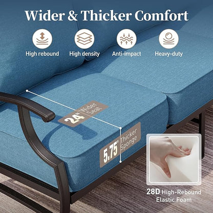 Metal Outdoor Rocker Patio Chairs Set of 2 with 5.75" Extra Thick Cushion, 2 Piece High Back Rocker Patio Chair All Weather Outdoor Furniture Seating for Deck Balcony Porch, Denim Blue