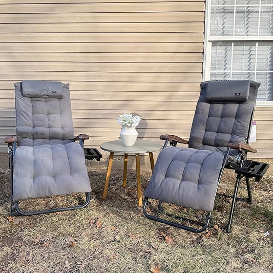 PURPLE LEAF Outdoor Reclining Chair Patio Zero Gravity Chaise Lounge Folding Chair with Removable Cushion Adjustable Headrest for Lawn Camping Beach Pool Grey