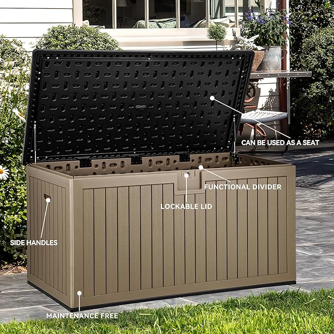 YITAHOME 230 Gallon Large Deck Box with Divider & Side Handles, Outdoor Double-Wall Storage for Patio Furniture Cushions - Photo 5