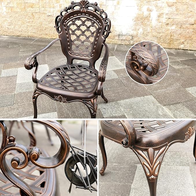 Outdoor Dining Chair Cast Aluminum Patio Chairs Set of 2 All-Weather Patio Dining Chair with Adjustable Feet for Backyard Garden (Youjuntu Chair)