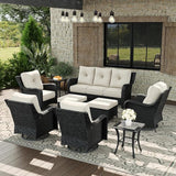 9 Piece Patio Furniture Set, All-Weather Wicker Outdoor Conversation Set with Swivel Rocking Chair and 6 Inch Thick - Photo 1