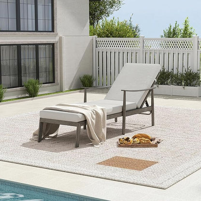 HAPPATIO Outdoor Chaise Lounge - Aluminum Pool Lounge Chair with Adjustable Backrest and Cushion, Curved Armrest, Outdoor Lounge Chair for Beach, Yard, or Poolside (Grey)
