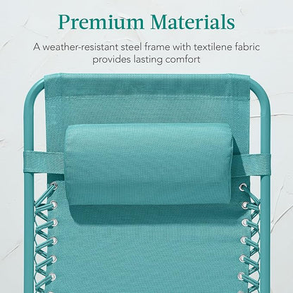 Best Choice Products Adjustable Zero Gravity Chair, Monochromatic Color Folding Patio Recliner w/Side Tray, Headrest - Caribbean